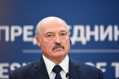 Belarus President Aleksandar Lukashenko at a press conference in Belgrade