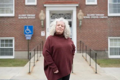 FIRE client Gail Nazarene on the campus of Alloway Township Schools