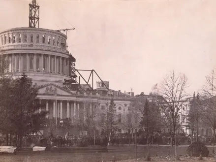 Capitol under construction during first inauguration of Abraham Lincoln on March 4, 1891.