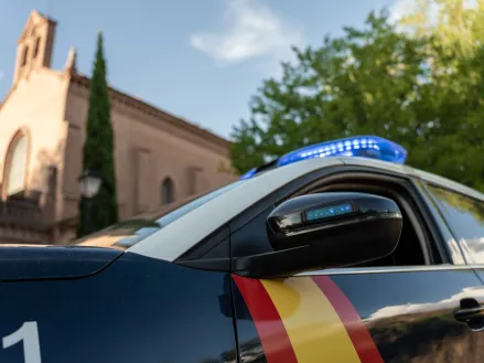 Oct. 14, 2024 – Spanish police car is parked outside a church