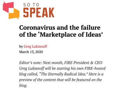 "Coronavirus and the failure of the 'Marketplace of Ideas'"