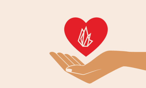 FIRE logo inside of a heart above an open hand