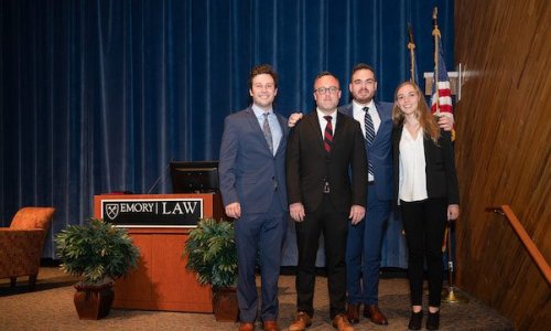 Emory Free Speech Forum founding members (from left to right) President Michael Reed-Price, Treasurer Cory Conly, Vice President for Engagement Kameron St Clare, and Vice President for Social Discourse MacKinnon Westraad