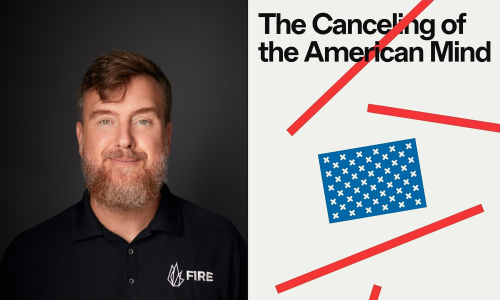 Greg Lukianoff and book cover to Canceling of the American Mind