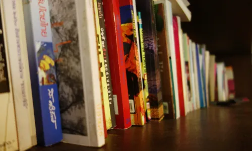 Book spines on a bookshelf