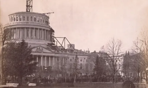 Capitol under construction during first inauguration of Abraham Lincoln on March 4, 1891.