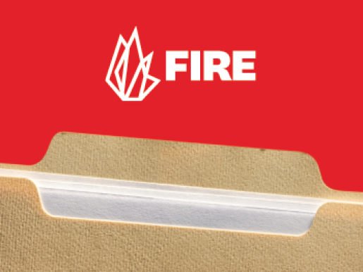 FIRE logo before a file with papers in it