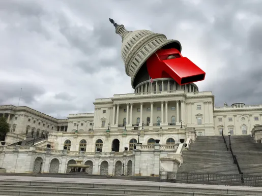 United States Capitol in DC with the dome tipped up revealing a red whistle