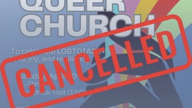 Image posted to social media showing the Queer Church at Whitworth University has been canceled