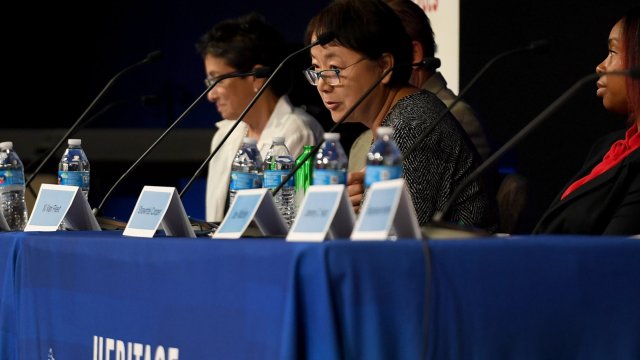 Xi Van Fleet speaks during a Heritage Action for America panel 