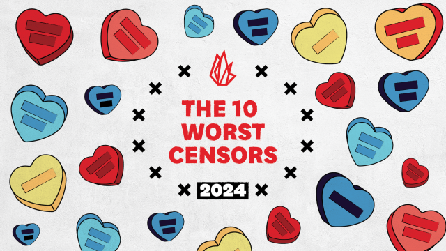 The phrase "The 10 Worst Censors" surrounded by heart candies