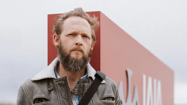 Student journalist David McNicholas at the Institute of American Indian Arts in Santa Fe, New Mexico.
