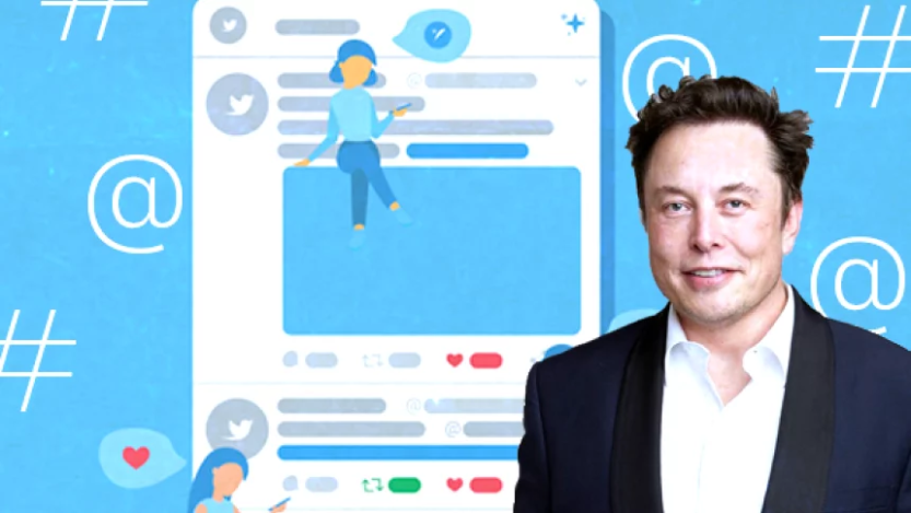 Elon Musk in the foreground with an illustration of a mobile device in the background
